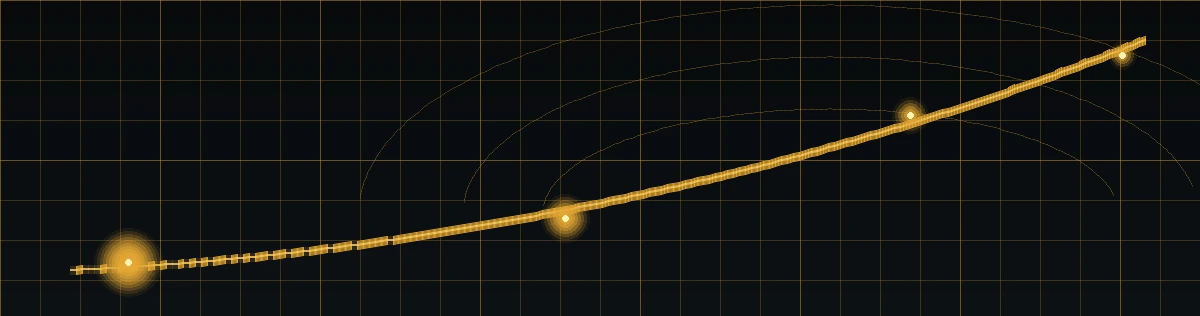 A rising gold market arc with luminous points across a dark precision grid