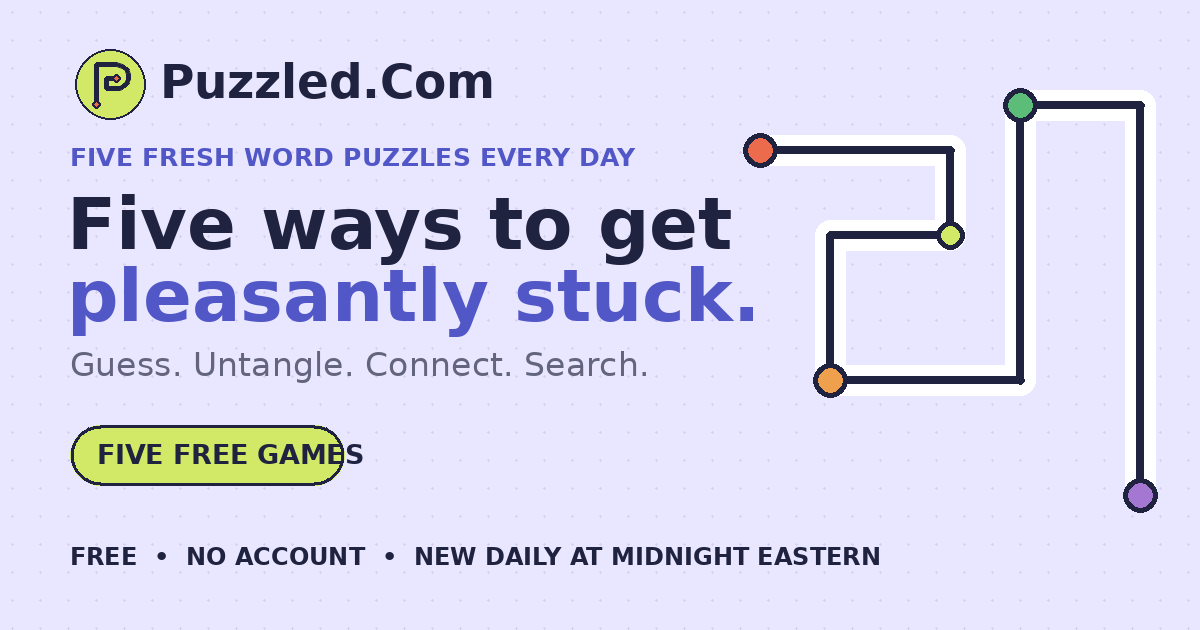 Puzzled.Com daily word puzzles with an open route-map design