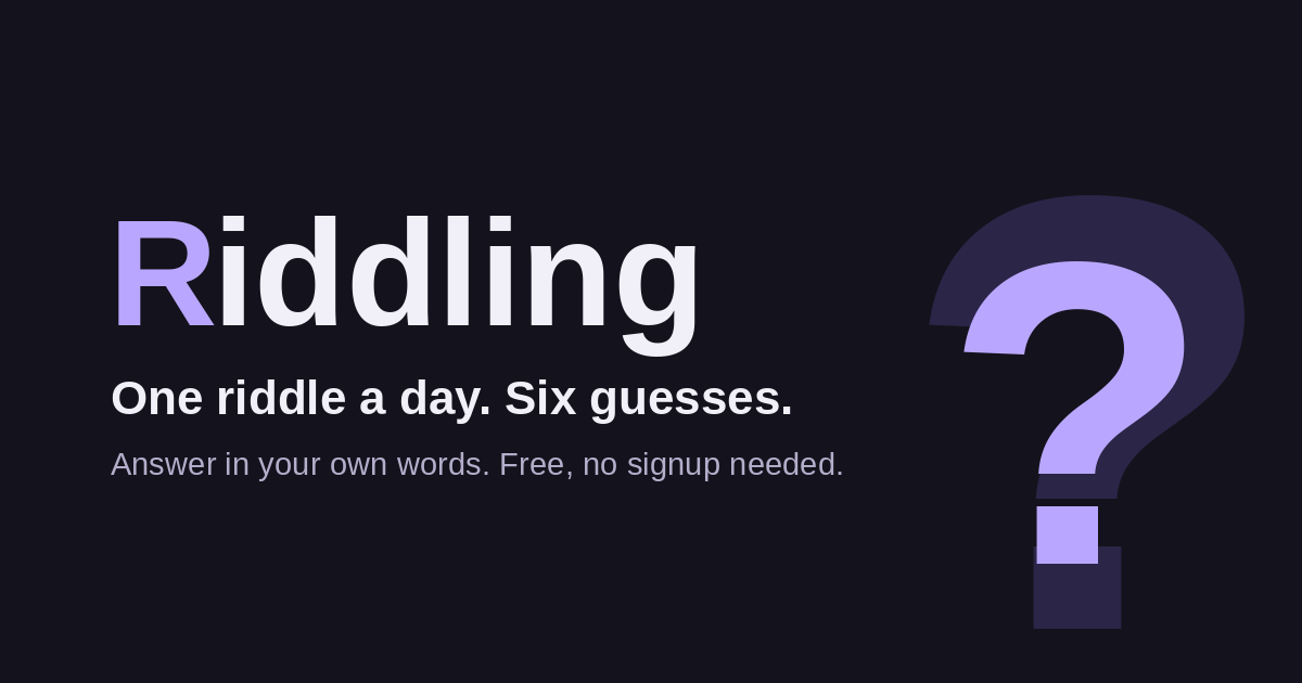 Riddling wordmark beside a large question mark