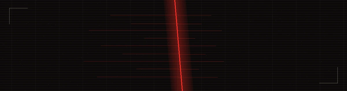 A red signal aperture cutting through a black analog broadcast field